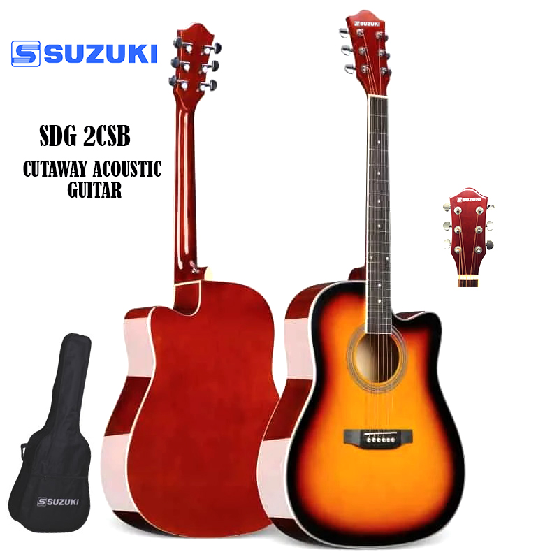 Suzuki Dreadnaught Cutaway Steel String Acoustic Guitar With Free Bag (Sun Burst) - SDG 2CSB